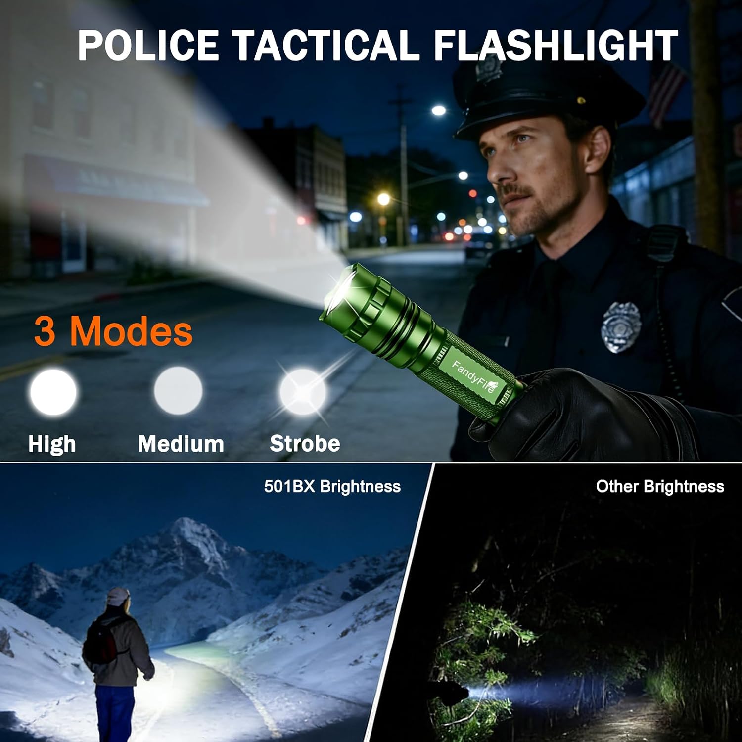 FandyFire® WF-501BX-G Tactical Rechargeable Flashlight & Holster