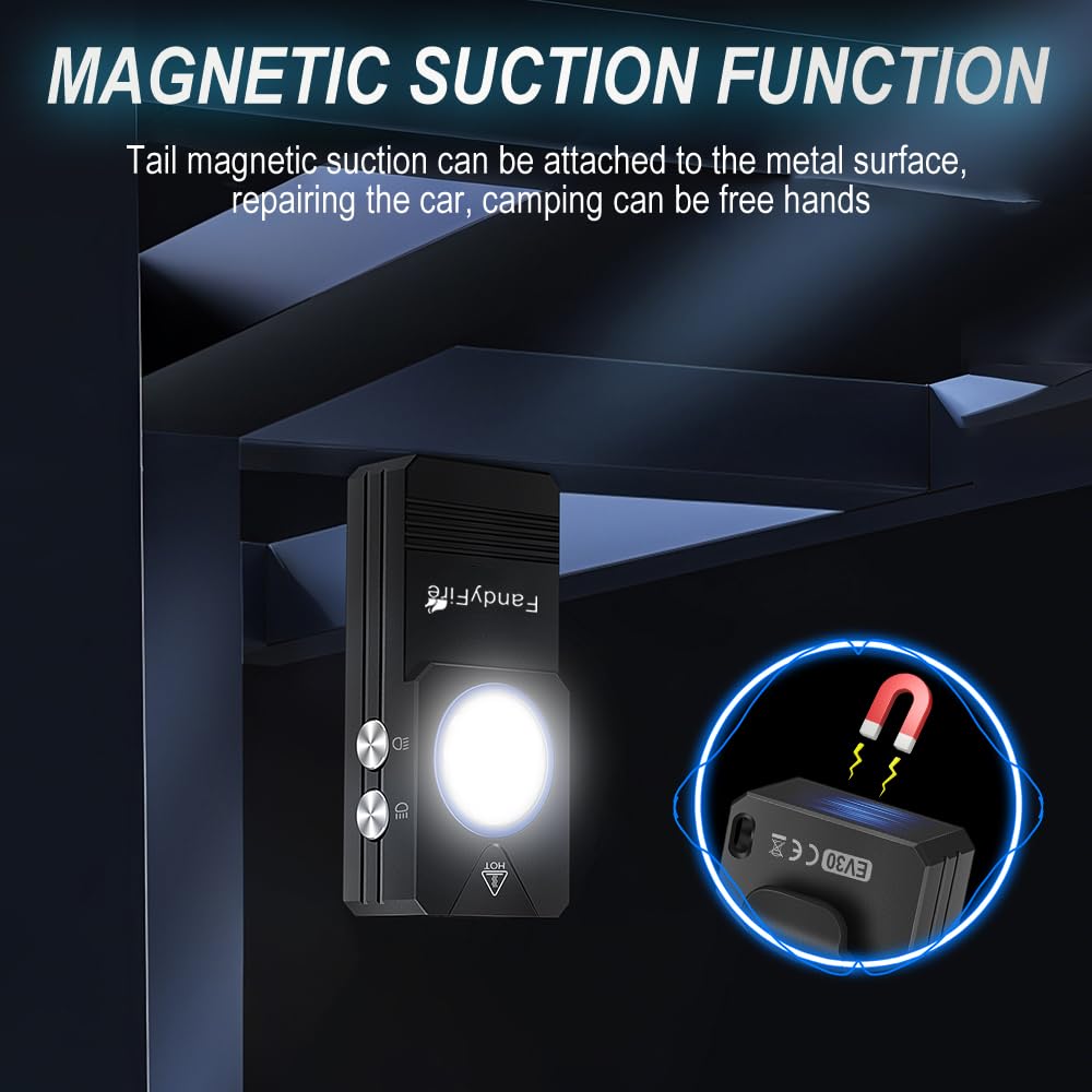 FandyFire Rechargeable Clip-on Light EDC Flashlight, 550 Lumens Small Keychain Flashlight, Combines Floodlight, Spotlight and UV Light, Tail Magnet for Signaling, Cycling, Outdoor