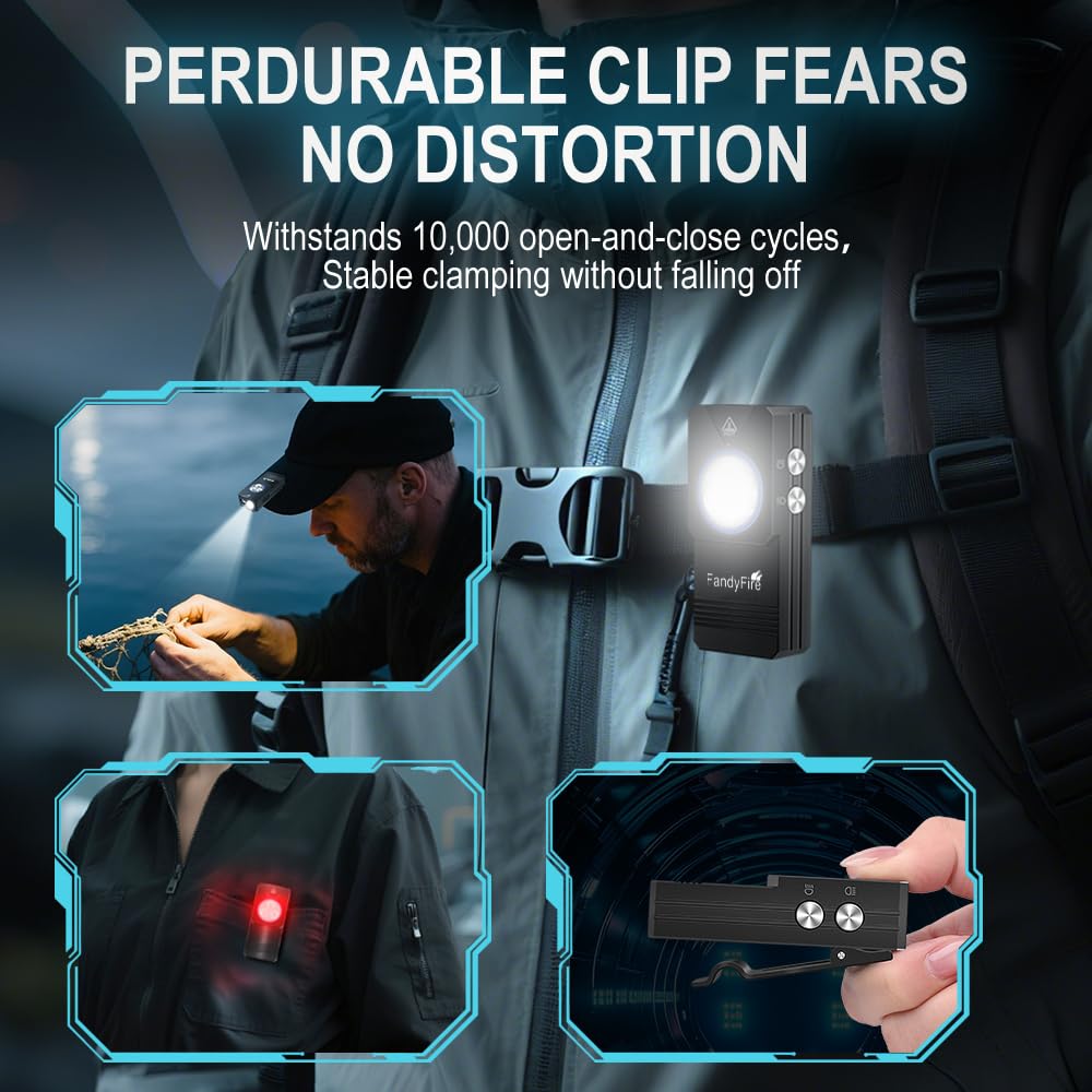 FandyFire Rechargeable Clip-on Light EDC Flashlight, 550 Lumens Small Keychain Flashlight, Combines Floodlight, Spotlight and UV Light, Tail Magnet for Signaling, Cycling, Outdoor
