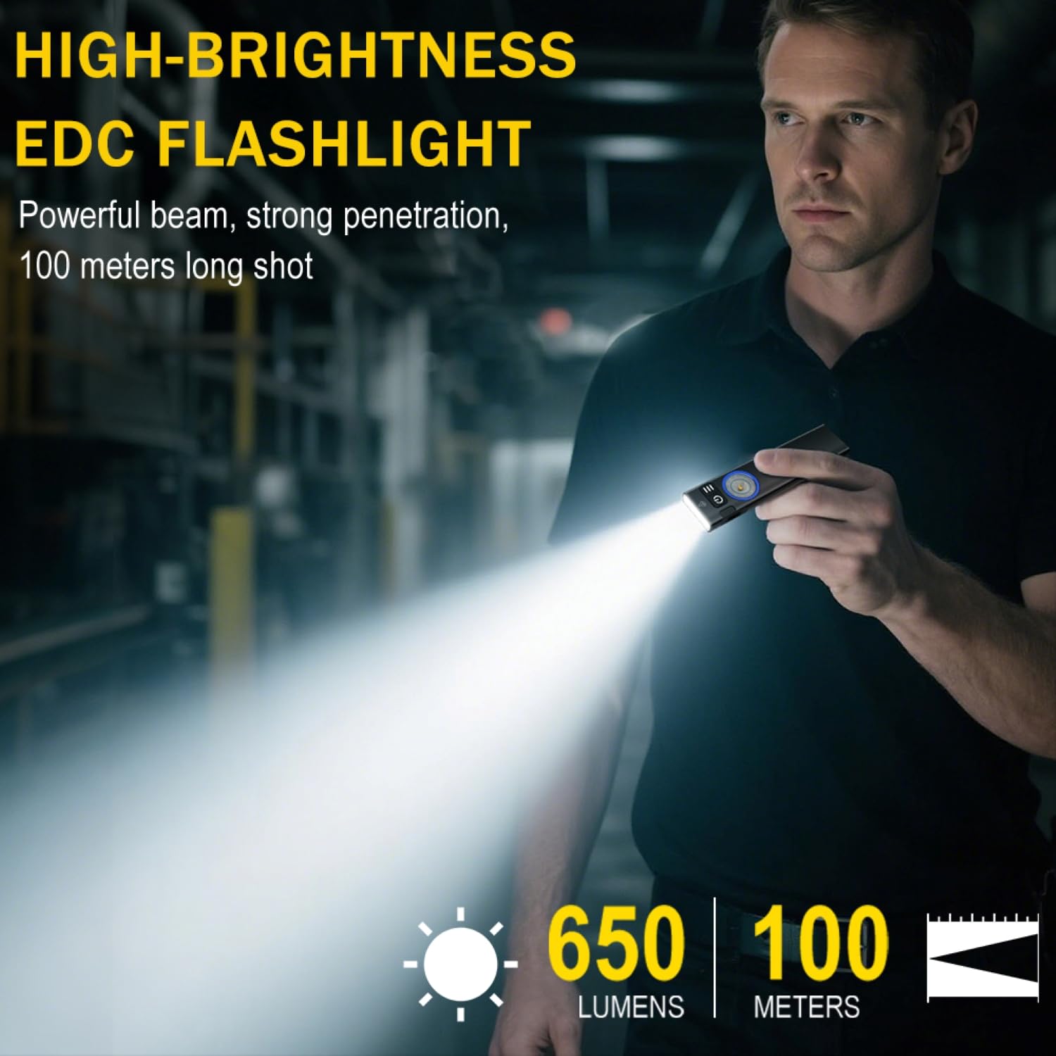 FandyFire U8 Rechargeable EDC Flashlight, 650 Lumens Flat Pocket Flashlight with Clip, Mini RGB Side Light, IP67 Waterproof Magnetic Keychain Light for Everyday Carry