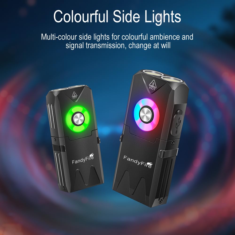 FandyFire 650 High Lumen Clip-on Light EDC Keychain Flashlight,Rechargeable Mini Flashlight with RGB Light, IP66 Waterproof,Portable Clip & Tail Magnet for Emergency Gear(EV25)