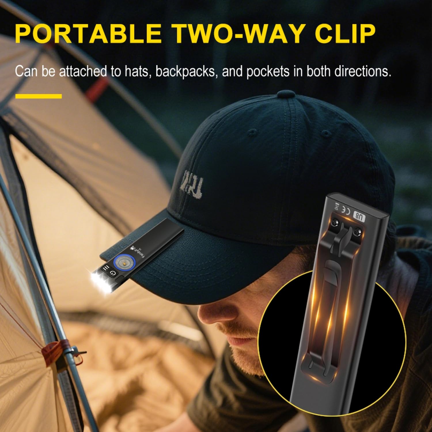 FandyFire U8 Rechargeable EDC Flashlight, 650 Lumens Flat Pocket Flashlight with Clip, Mini RGB Side Light, IP67 Waterproof Magnetic Keychain Light for Everyday Carry