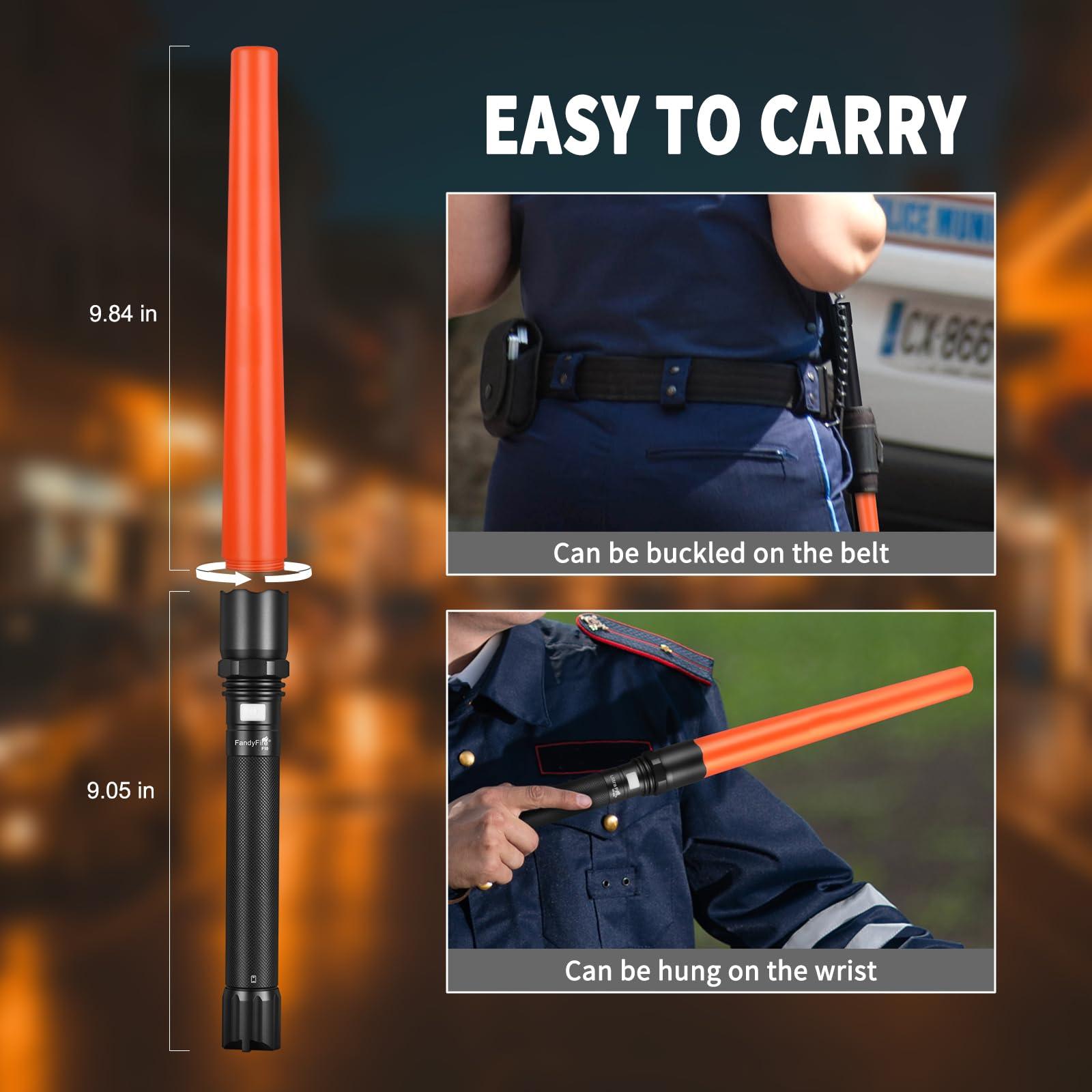 Traffic safety baton with orange LED, easy to carry, belt clip and wrist carrying options