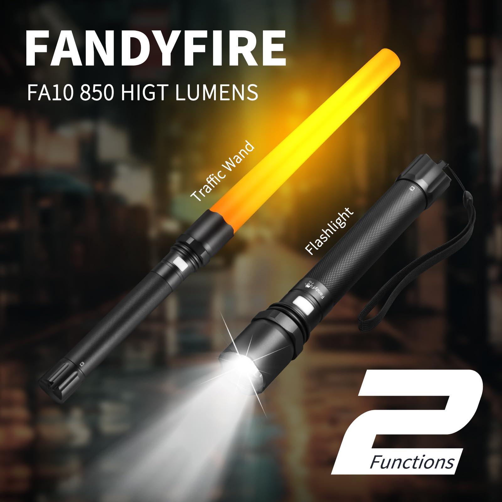 Fandyfire FA10 dual-function LED flashlight and orange traffic wand, 850 lumens