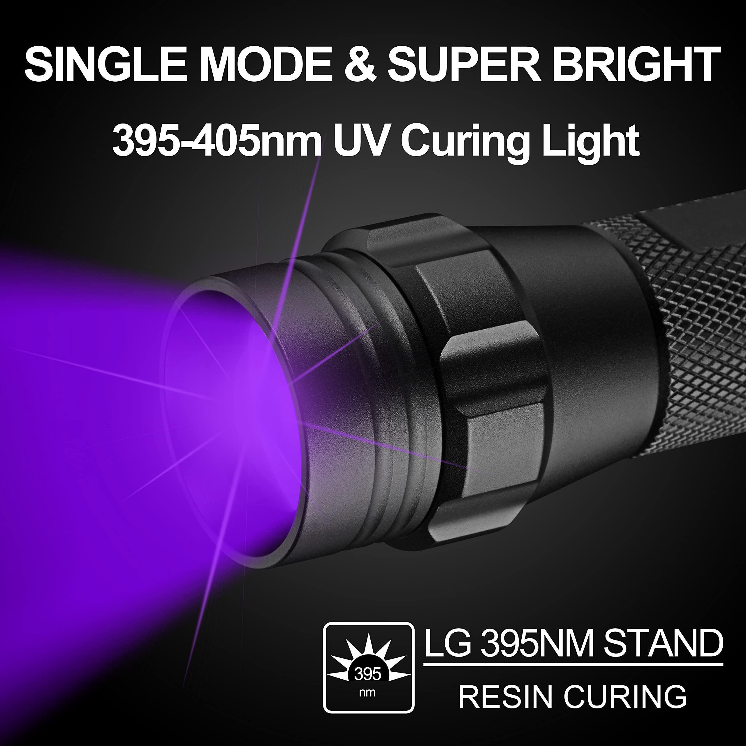 395-405nm UV curing flashlight emitting bright purple light, single mode, resin curing tool