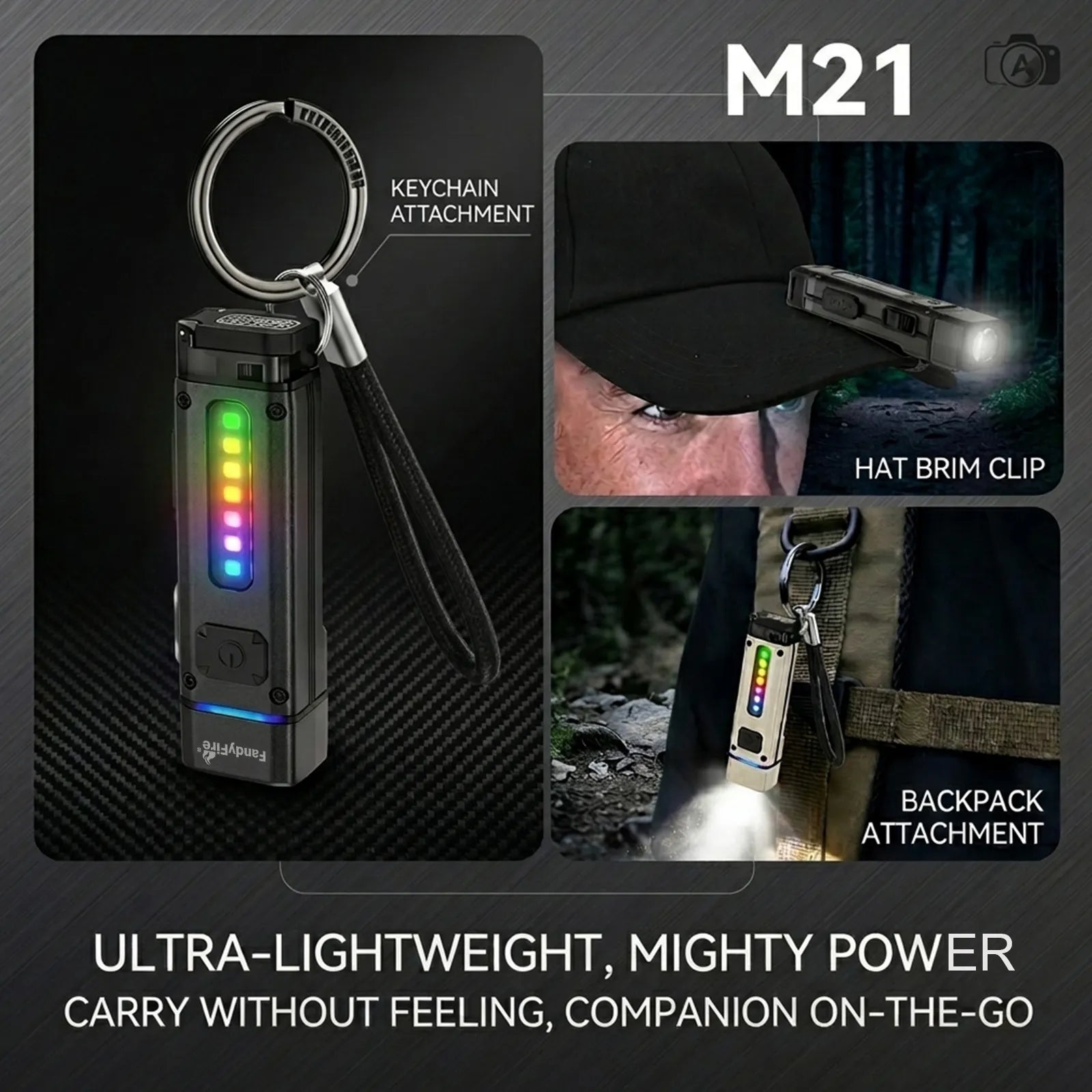 FandyFire® M21 Mini EDC Flashlight w/ RGB & Emergency Ignition