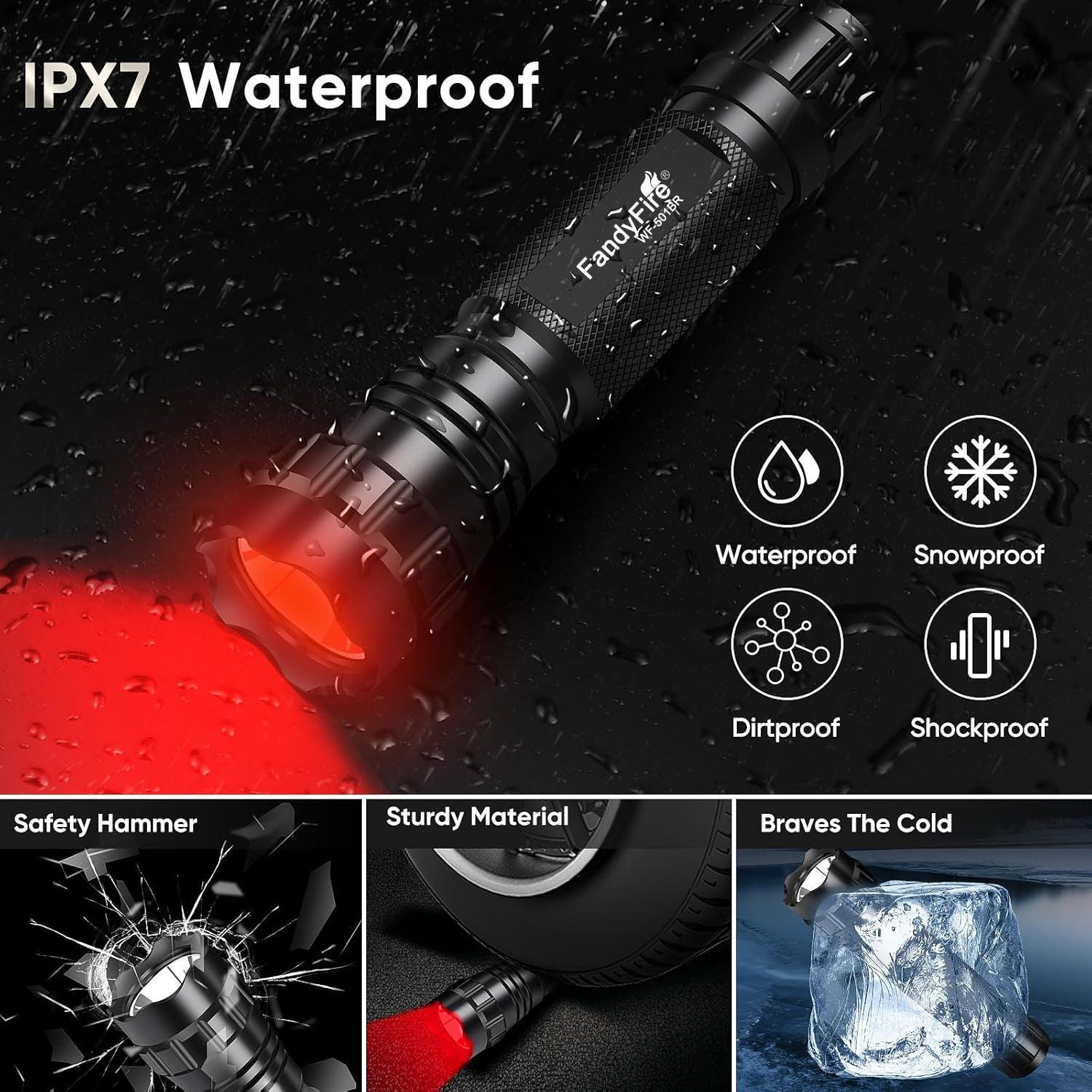 FandyFire WF-501BR Zoom Red LED Rechargeable Flashlight - FandyFire