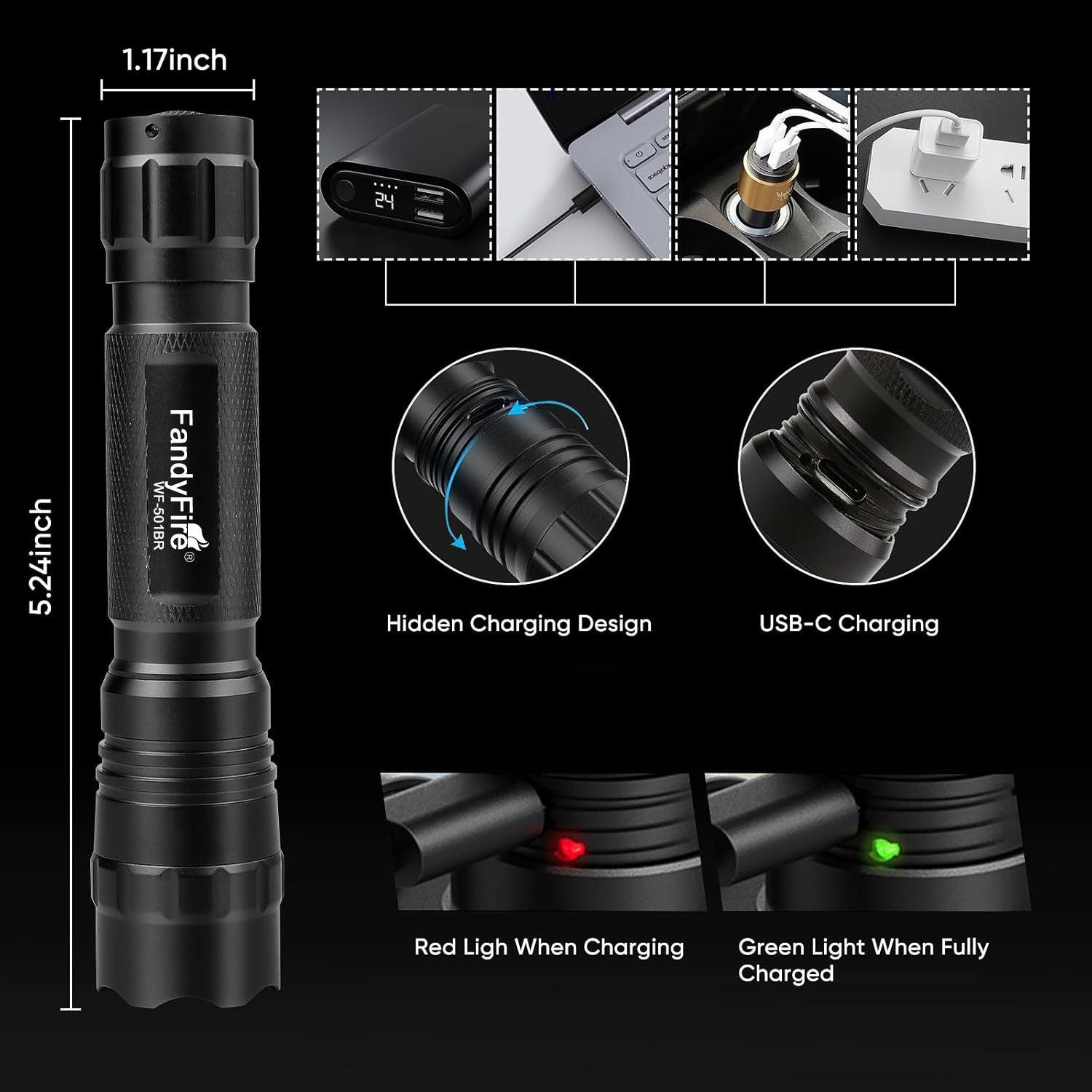 FandyFire WF-501BR Zoom Red LED Rechargeable Flashlight - FandyFire