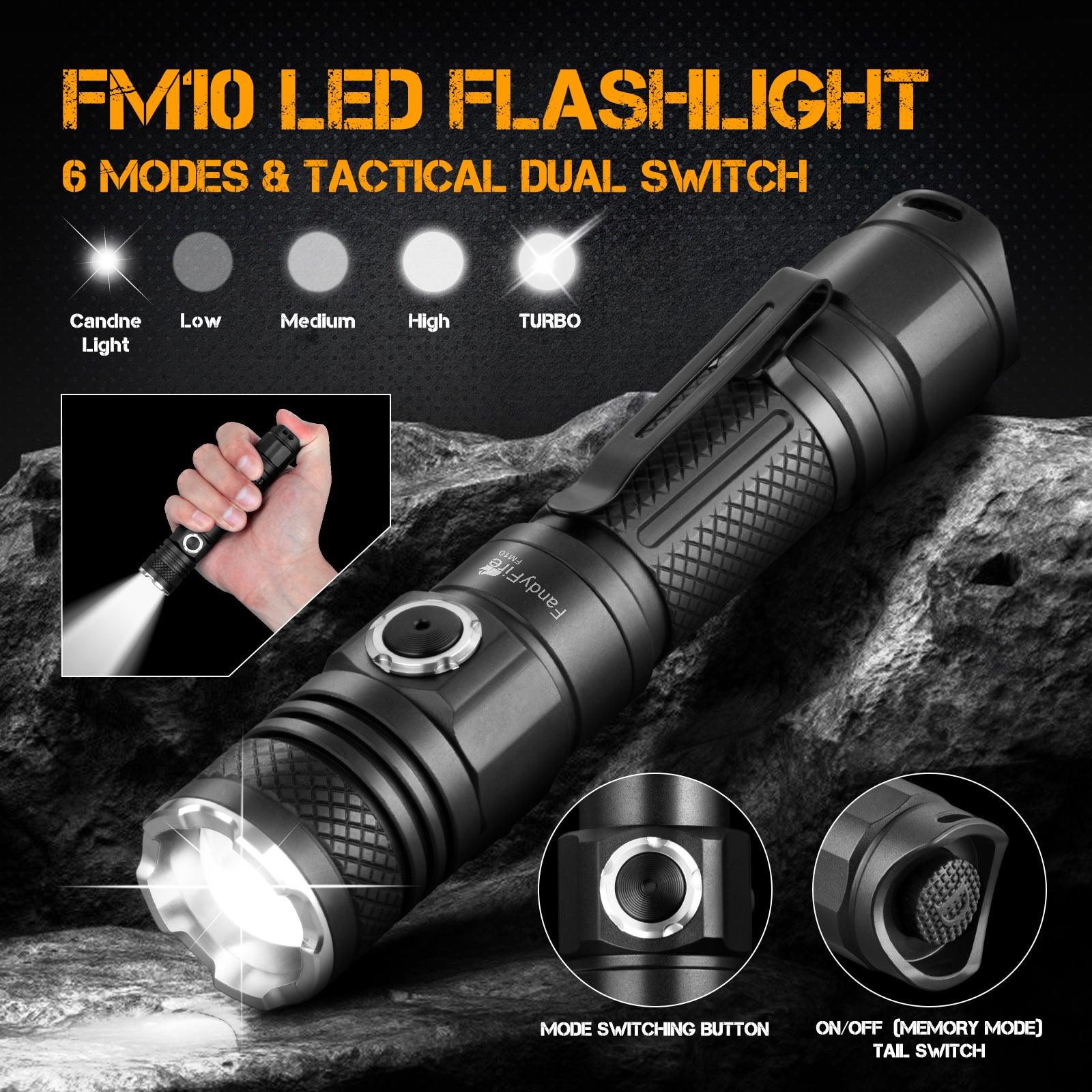 FandyFire M10 1200 Lumen Tactical Flashlight, 984ft Range, Waterproof - FandyFire
