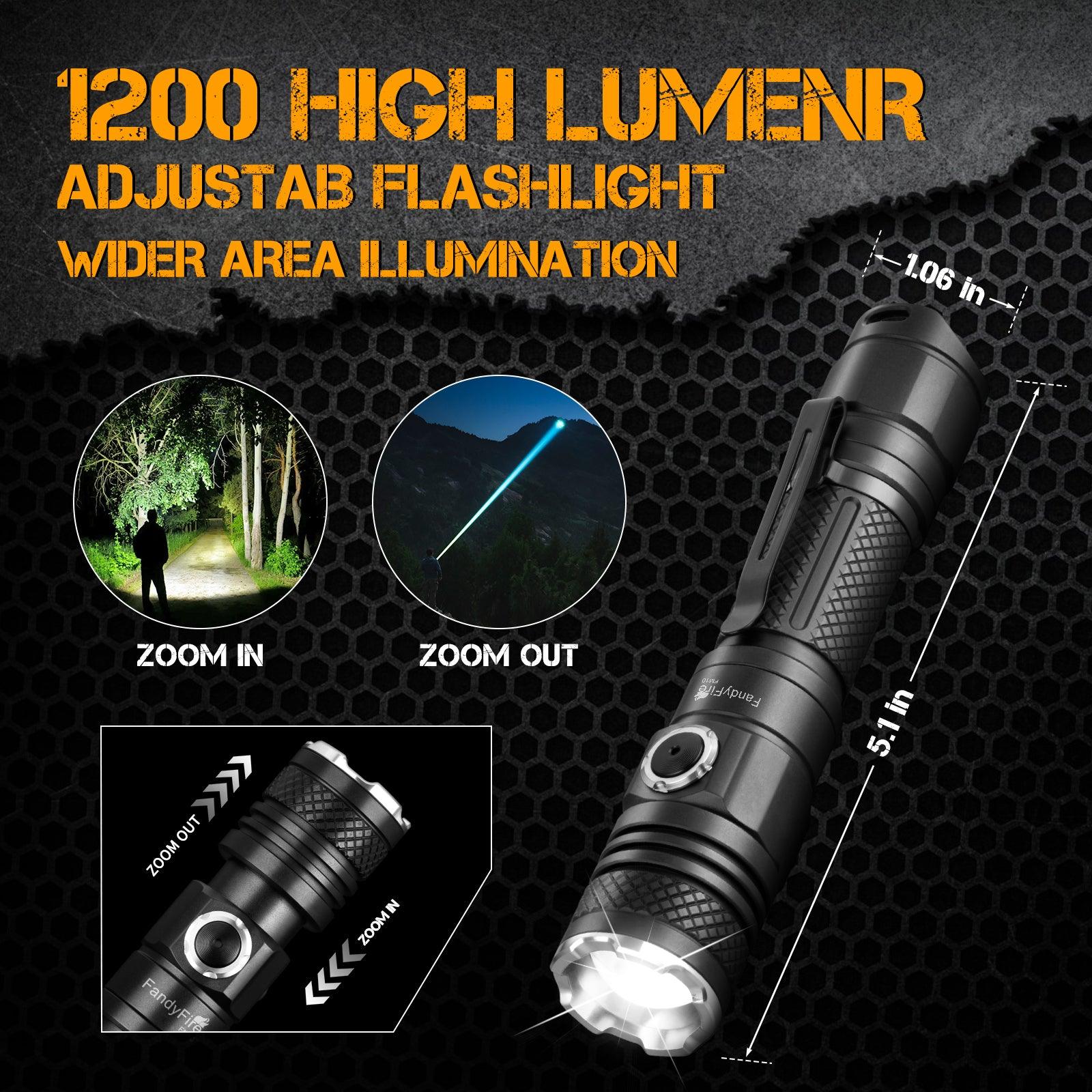 FandyFire M10 1200 Lumen Tactical Flashlight, 984ft Range, Waterproof - FandyFire