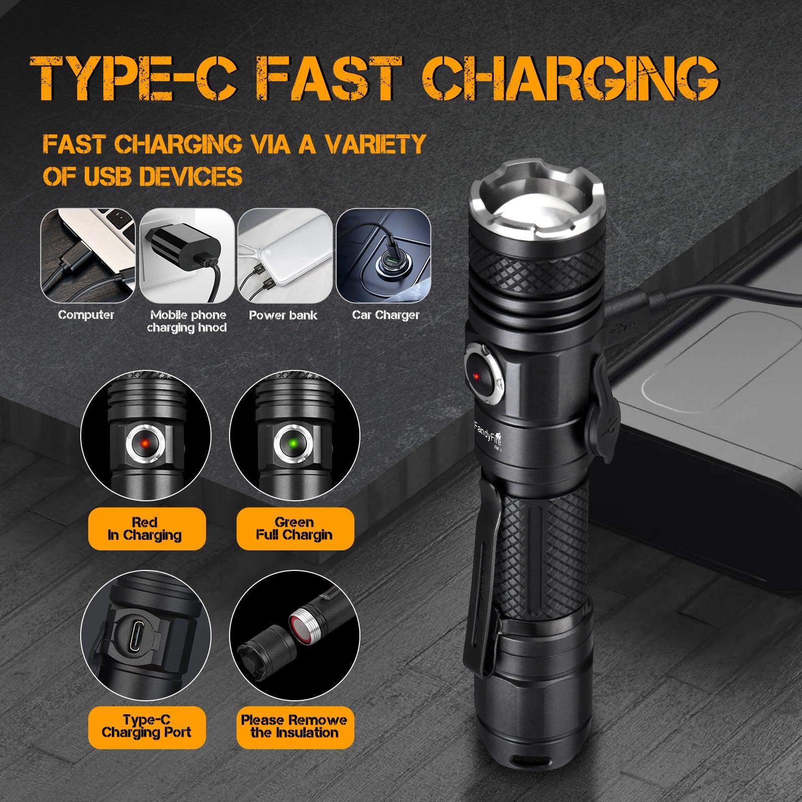 FandyFire M10 1200 Lumen Tactical Flashlight, 984ft Range, Waterproof - FandyFire