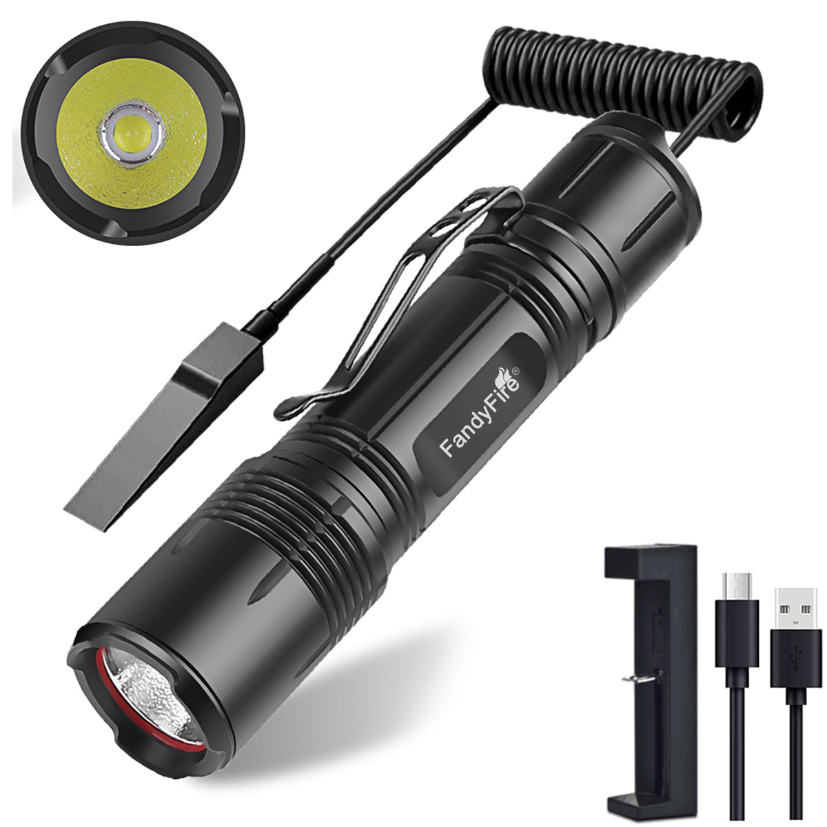 FandyFire Rechargeable Super Bright Tactical Torch, 1200 Lumens XHP50 LED Mini Torch, 4 Modes