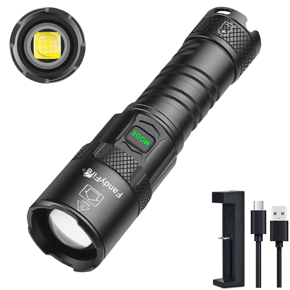 FandyFire Handheld Rechargeable Torch, 2000 Lumen XHP160 LED Torch, 5