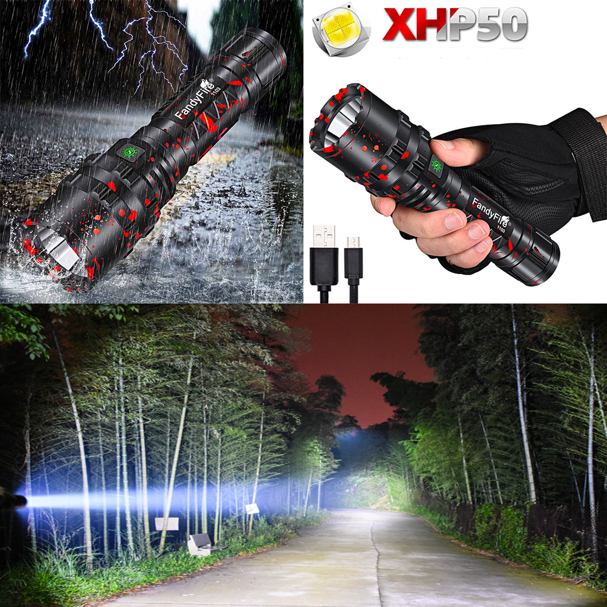 FandyFire XHP-50 Rechargeable LED Torch, 2000 Lumens