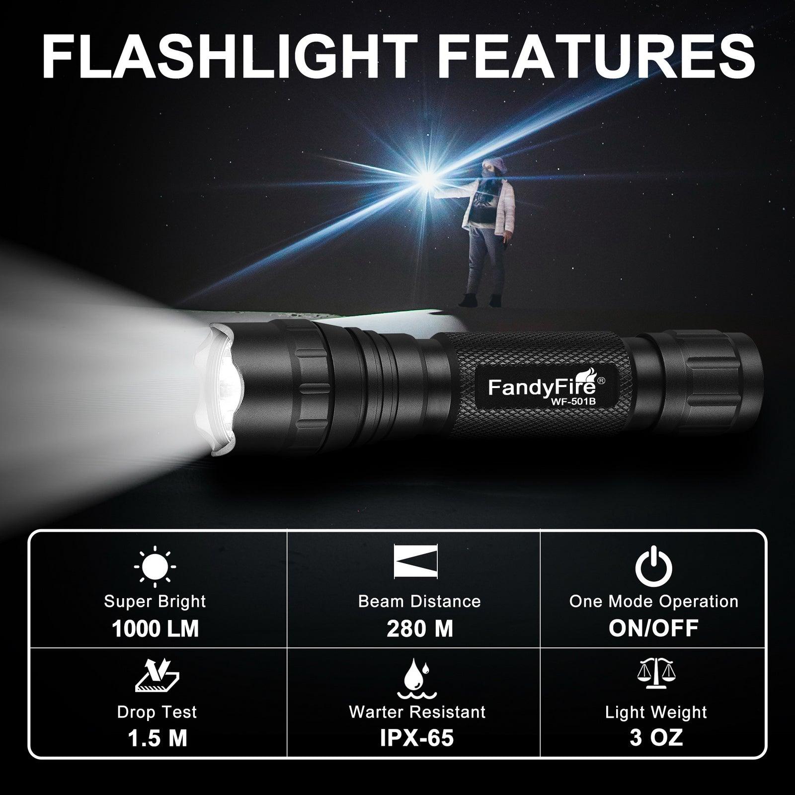 FandyFire WF-501B Tactical Flashlight With Holster - 1000LM - FandyFire