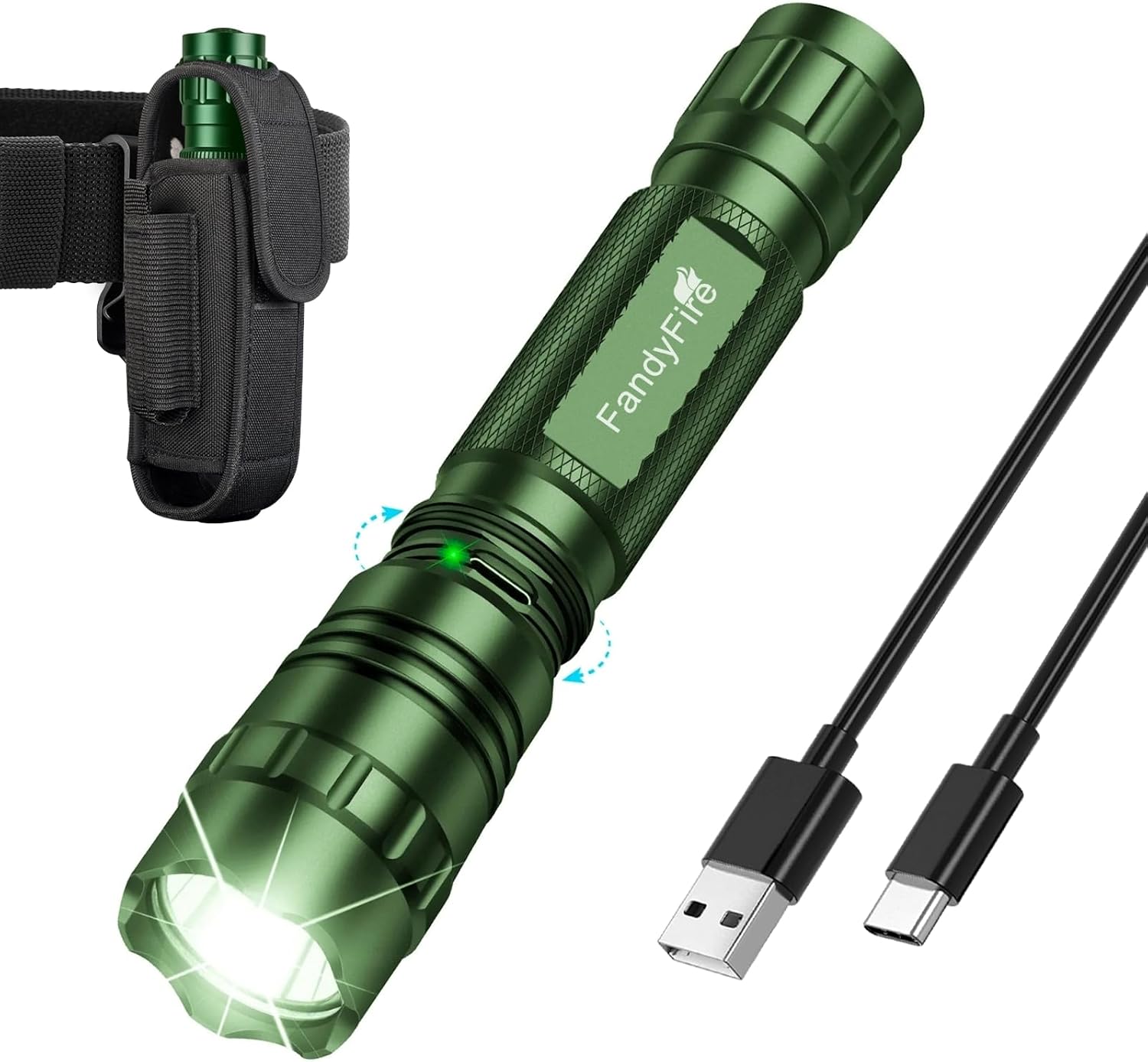 FandyFire® WF-501BX-G Tactical Rechargeable Flashlight & Holster