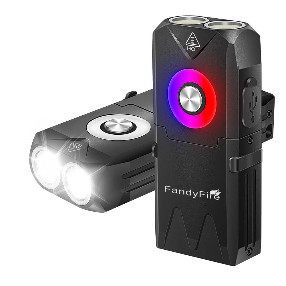 FandyFire 650 High Lumen Clip-on Light EDC Keychain Flashlight,Rechargeable Mini Flashlight with RGB Light, IP66 Waterproof,Portable Clip & Tail Magnet for Emergency Gear(EV25)
