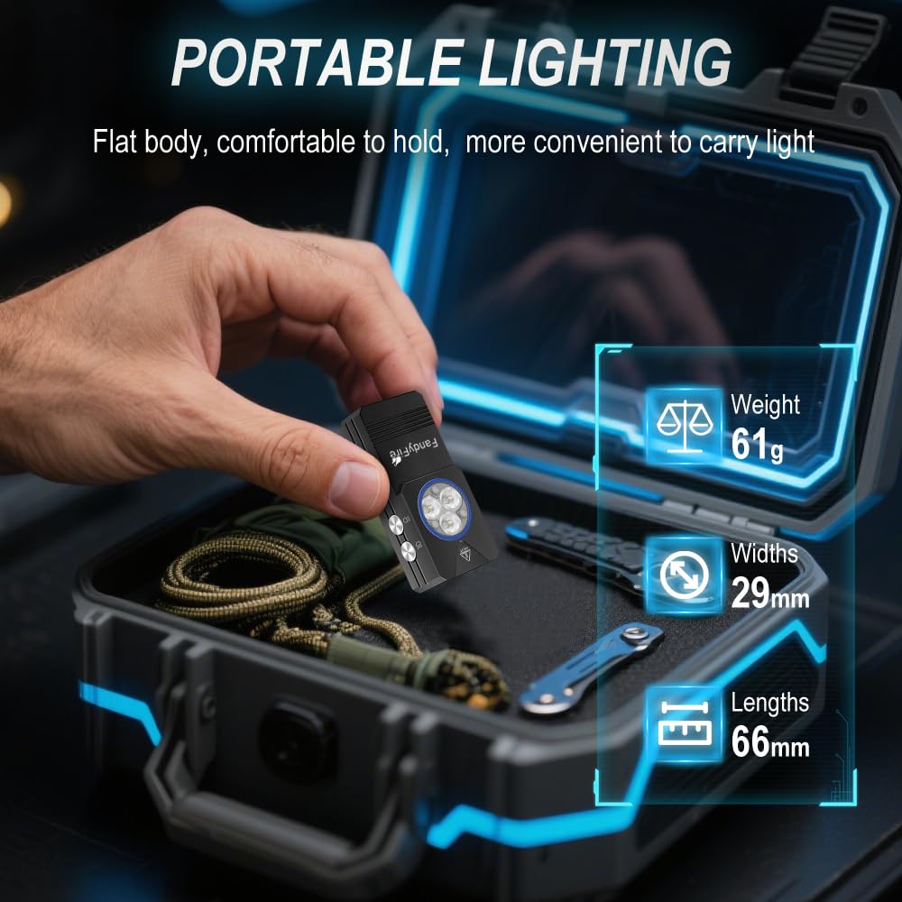 FandyFire Rechargeable Clip-on Light EDC Flashlight, 550 Lumens Small Keychain Flashlight, Combines Floodlight, Spotlight and UV Light, Tail Magnet for Signaling, Cycling, Outdoor
