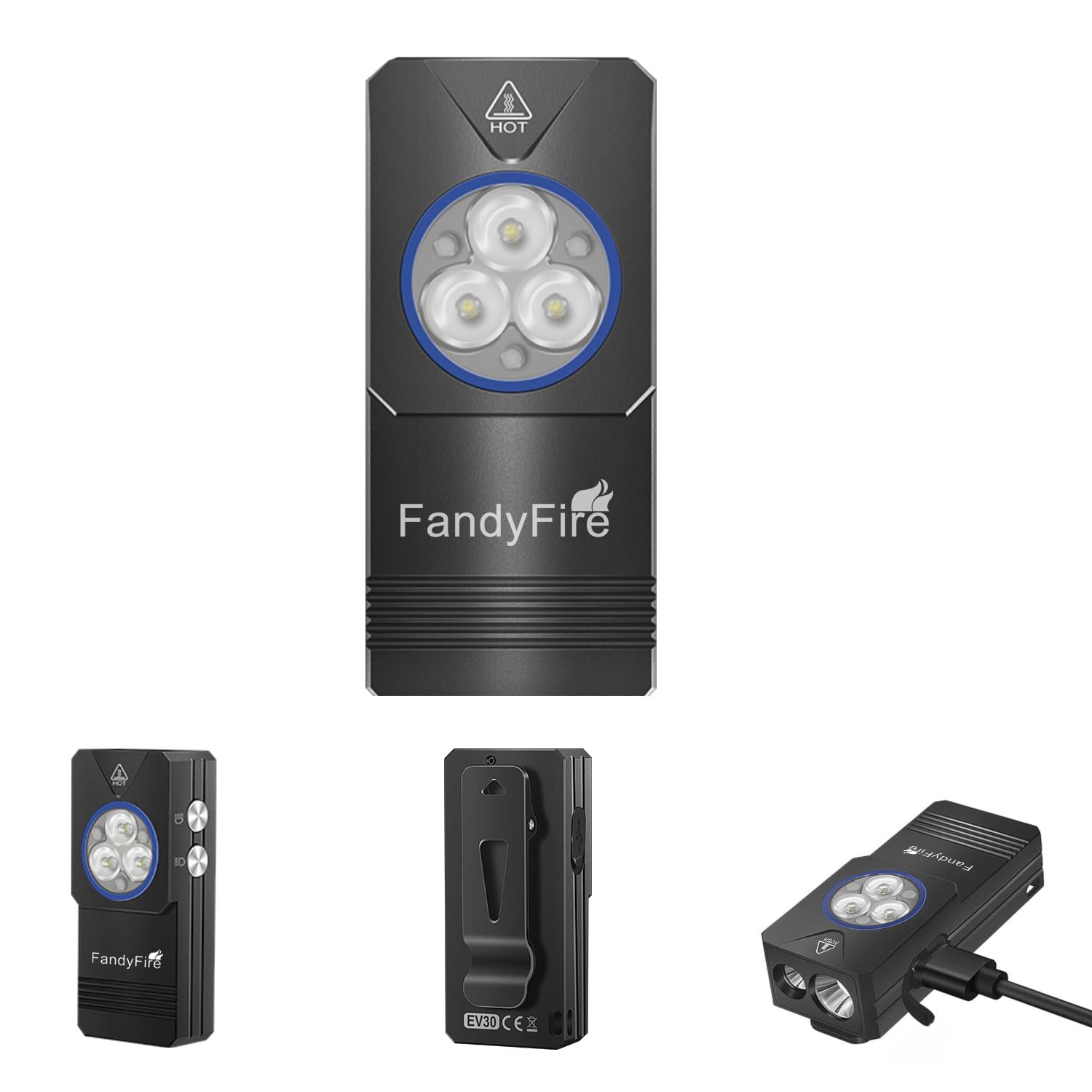 FandyFire Rechargeable Clip-on Light EDC Flashlight, 550 Lumens Small Keychain Flashlight, Combines Floodlight, Spotlight and UV Light, Tail Magnet for Signaling, Cycling, Outdoor