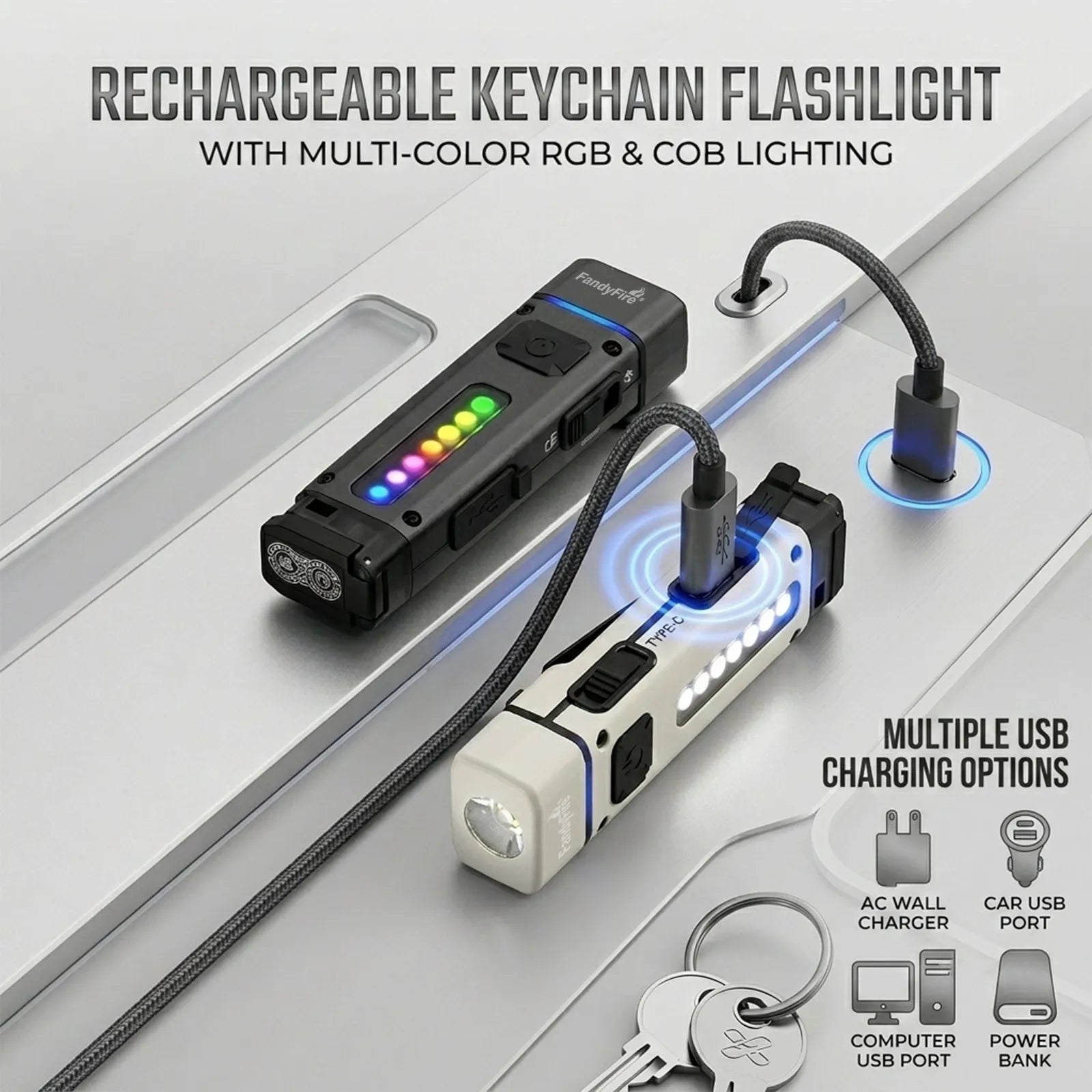 FandyFire® M21 Mini EDC Flashlight w/ RGB & Emergency Ignition