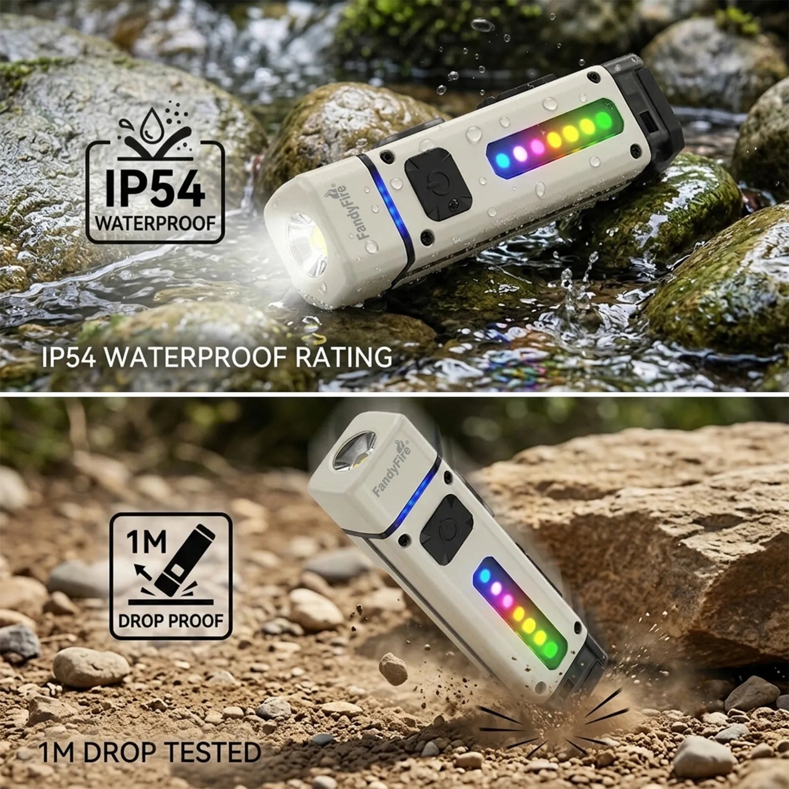 FandyFire® M21 Mini EDC Flashlight w/ RGB & Emergency Ignition